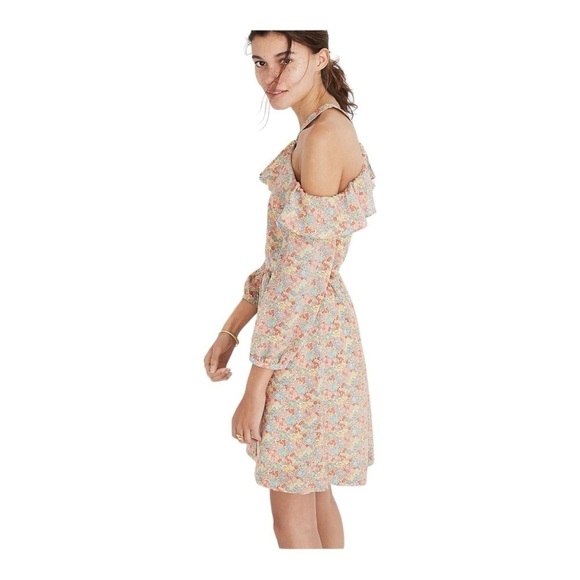 MADEWELL Pink Multi Floral Silk Off the Shoulder Mini Dress Size 6 - Picture 4 of 10